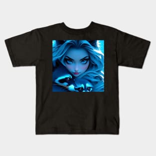 Fantasy girl with the raccoon blue aesthetic Kids T-Shirt